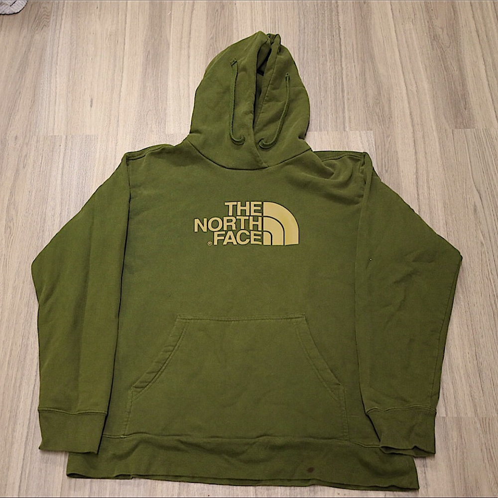 North Face Green/Beige Hooded Sweatshirt Size L